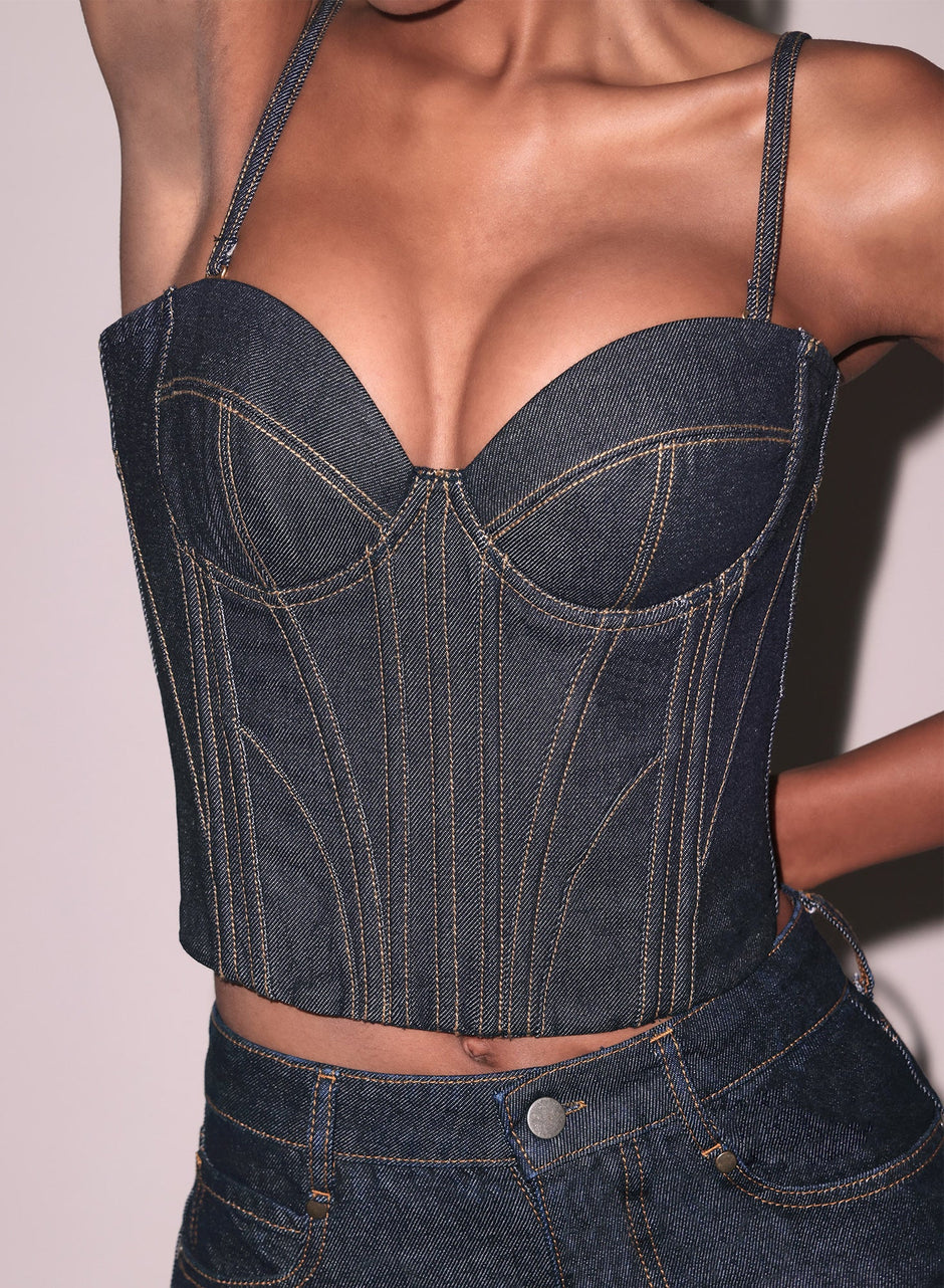 Indigo denim - Rider Bustier Top | Fleur du Mal - DEMO