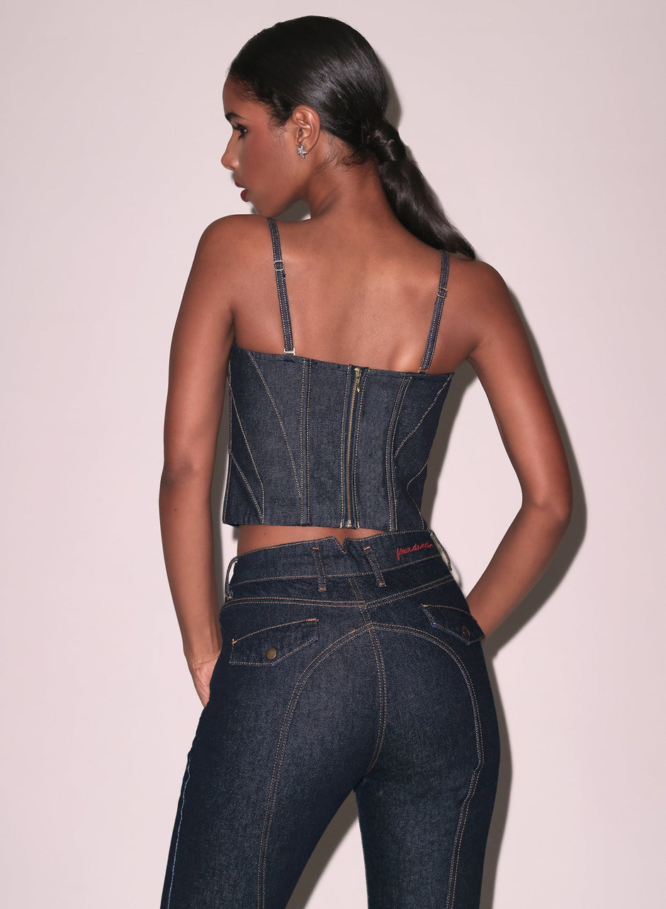Indigo denim - Rider Bustier Top | Fleur du Mal - DEMO