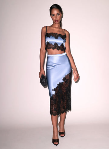 Denim blue - Silk & Lace Bandeau Top | Fleur du Mal - DEMO