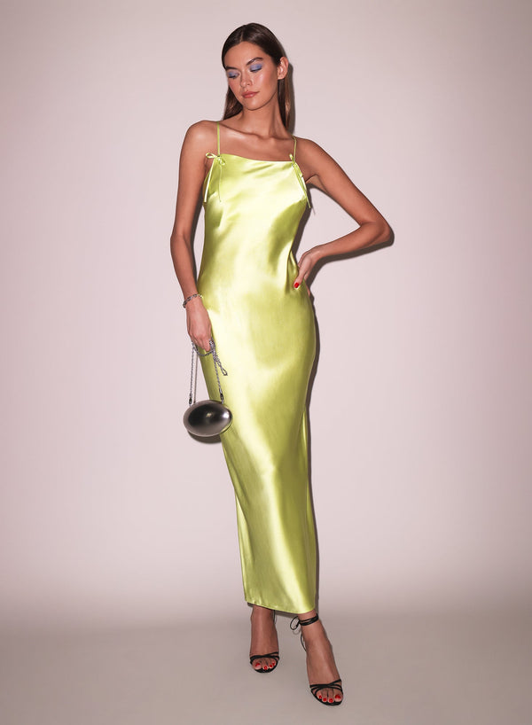 Lime - Open Back Maxi Slip Dress | Fleur du Mal - DEMO