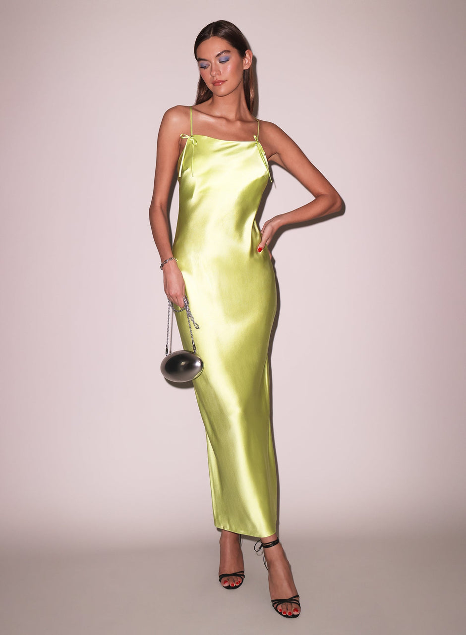 Lime - Open Back Maxi Slip Dress | Fleur du Mal - DEMO