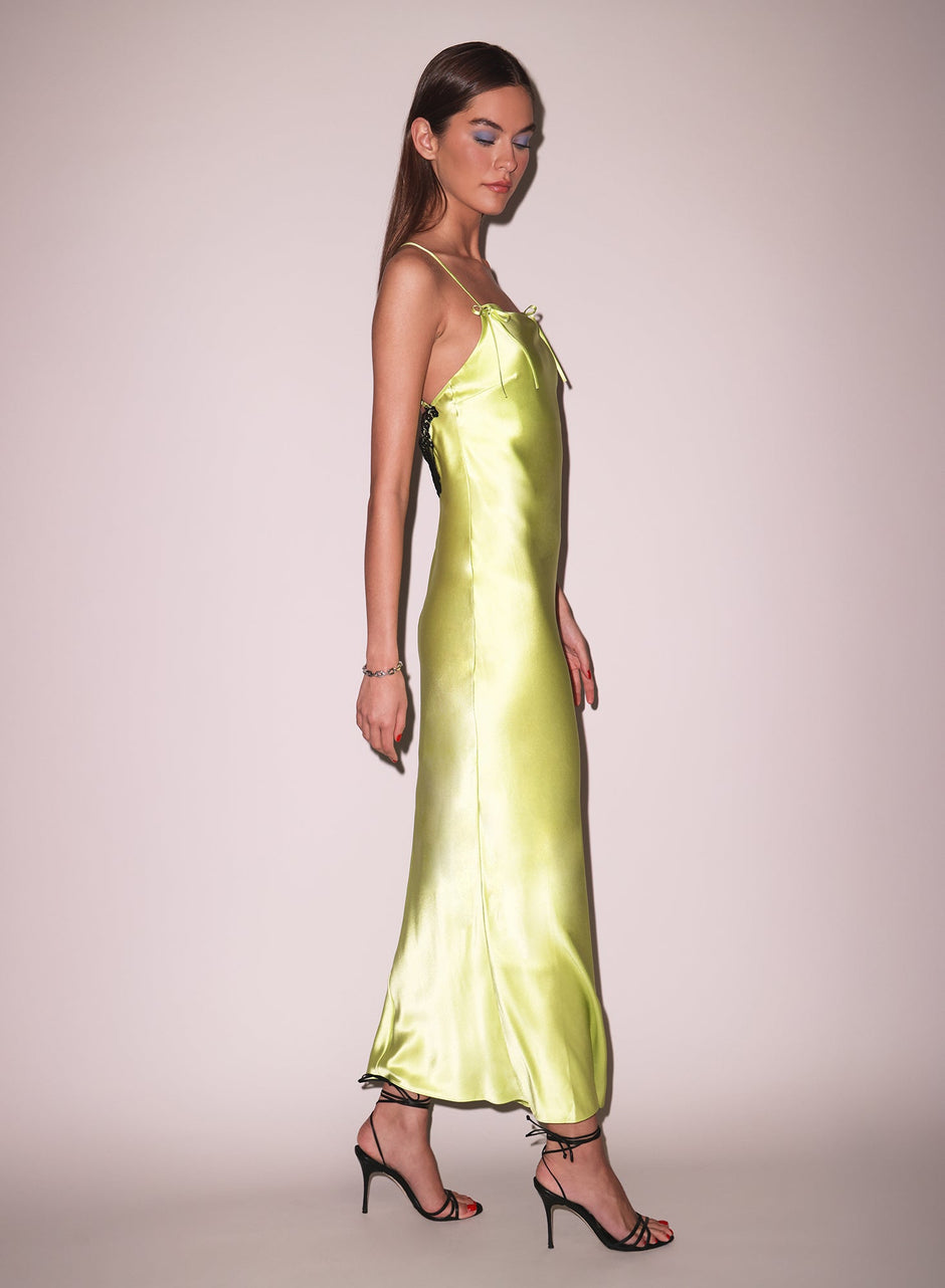 Lime - Open Back Maxi Slip Dress | Fleur du Mal - DEMO