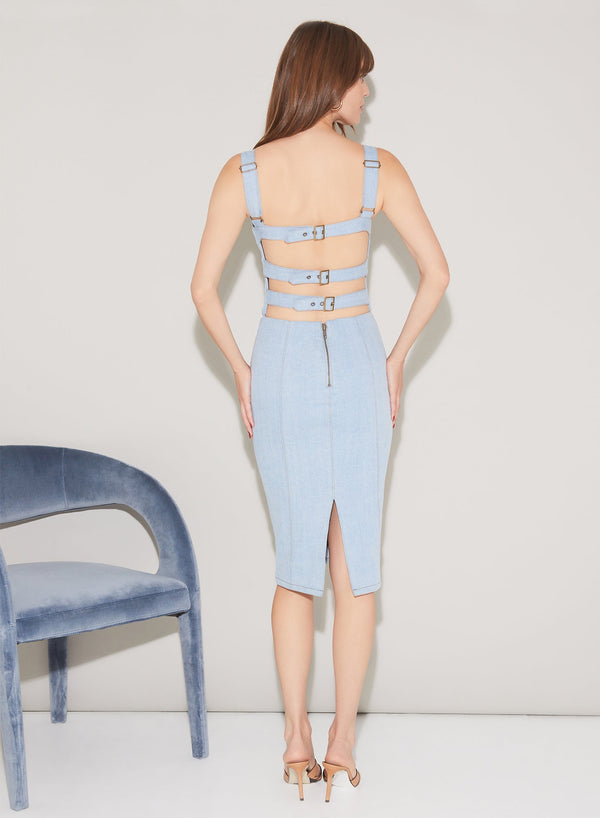 Light wash denim - Denim Lace Up Dress | Fleur du Mal - DEMO