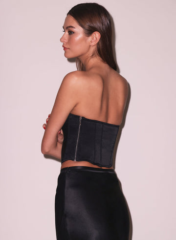 Black - Silk Corset Top | Fleur du Mal - DEMO