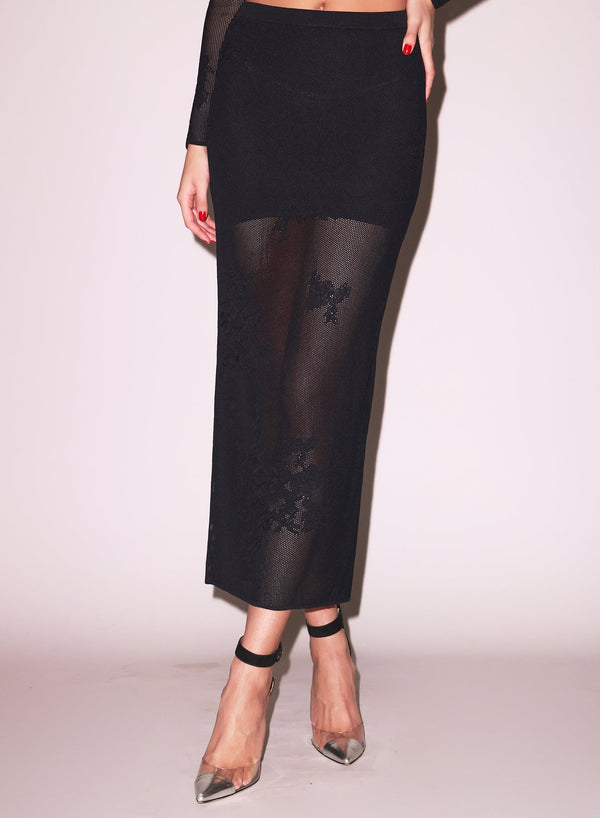 Black - Lace Pointelle Maxi Skirt | Fleur du Mal - DEMO