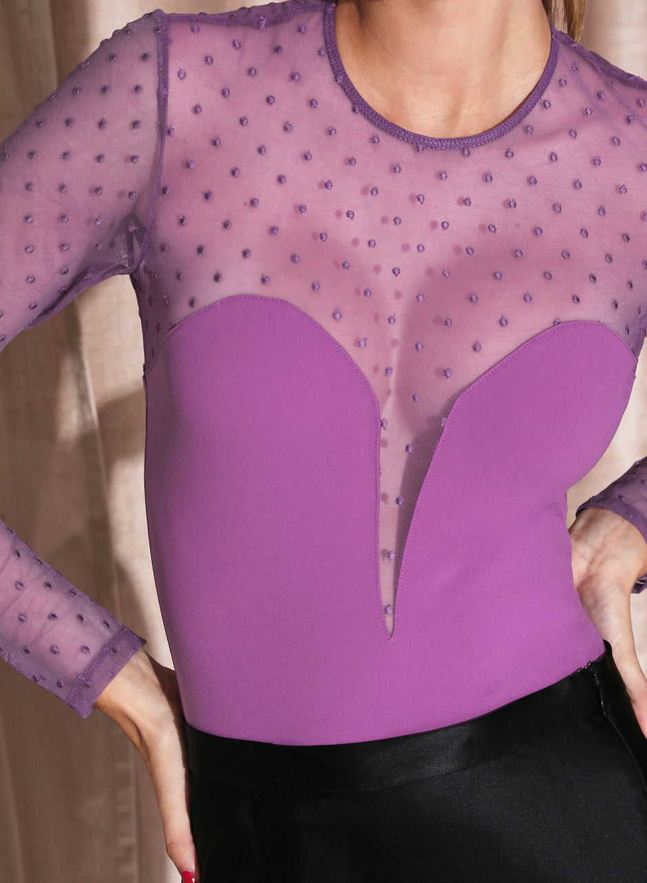 Pink iris - Dotty Jersey Plunge Bodysuit | Fleur du Mal - DEMO