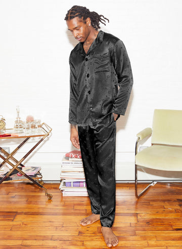 Black - Silk Jacquard PJ Top | Fleur du Mal - DEMO