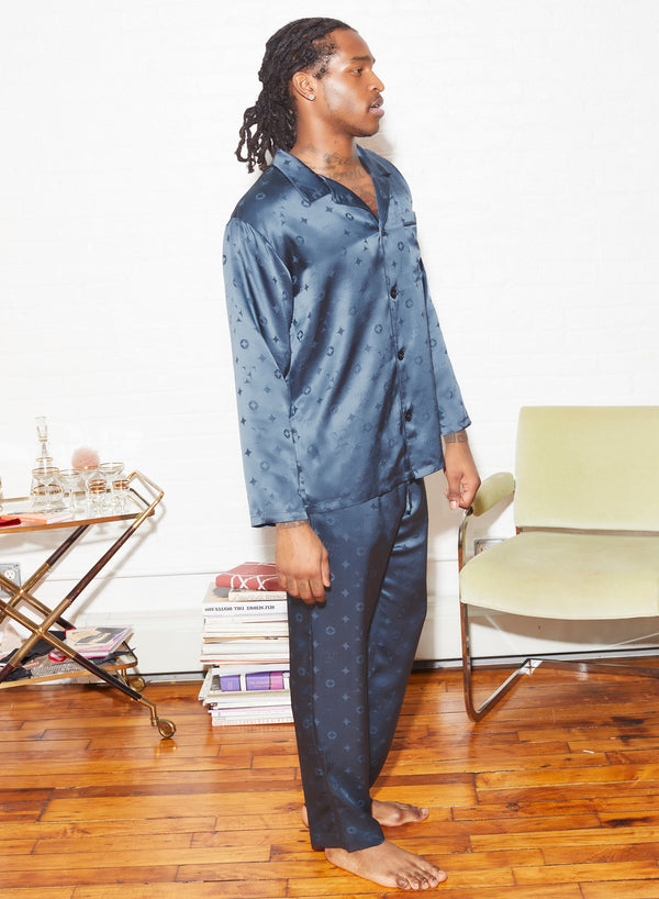 Deep slate - Silk Jacquard PJ Pant | Fleur du Mal - DEMO