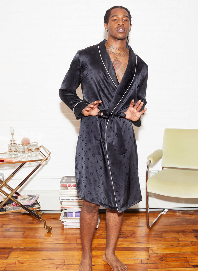 Black - Silk Jacquard Robe | Fleur du Mal - DEMO