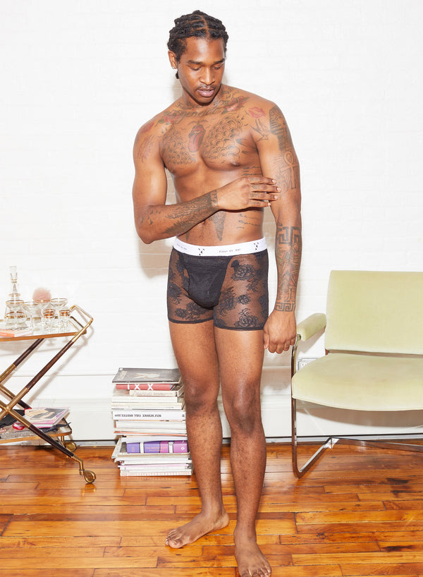 Black - Men&#39;s Bouquet Lace Boxer Brief | Fleur du Mal - DEMO