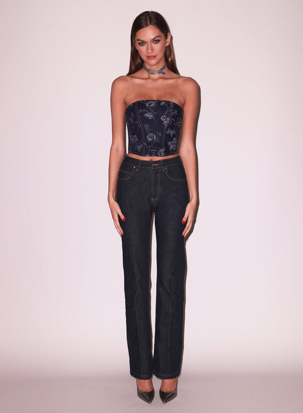 Floral jacquard - Denim Jacquard Corset Top | Fleur du Mal - DEMO