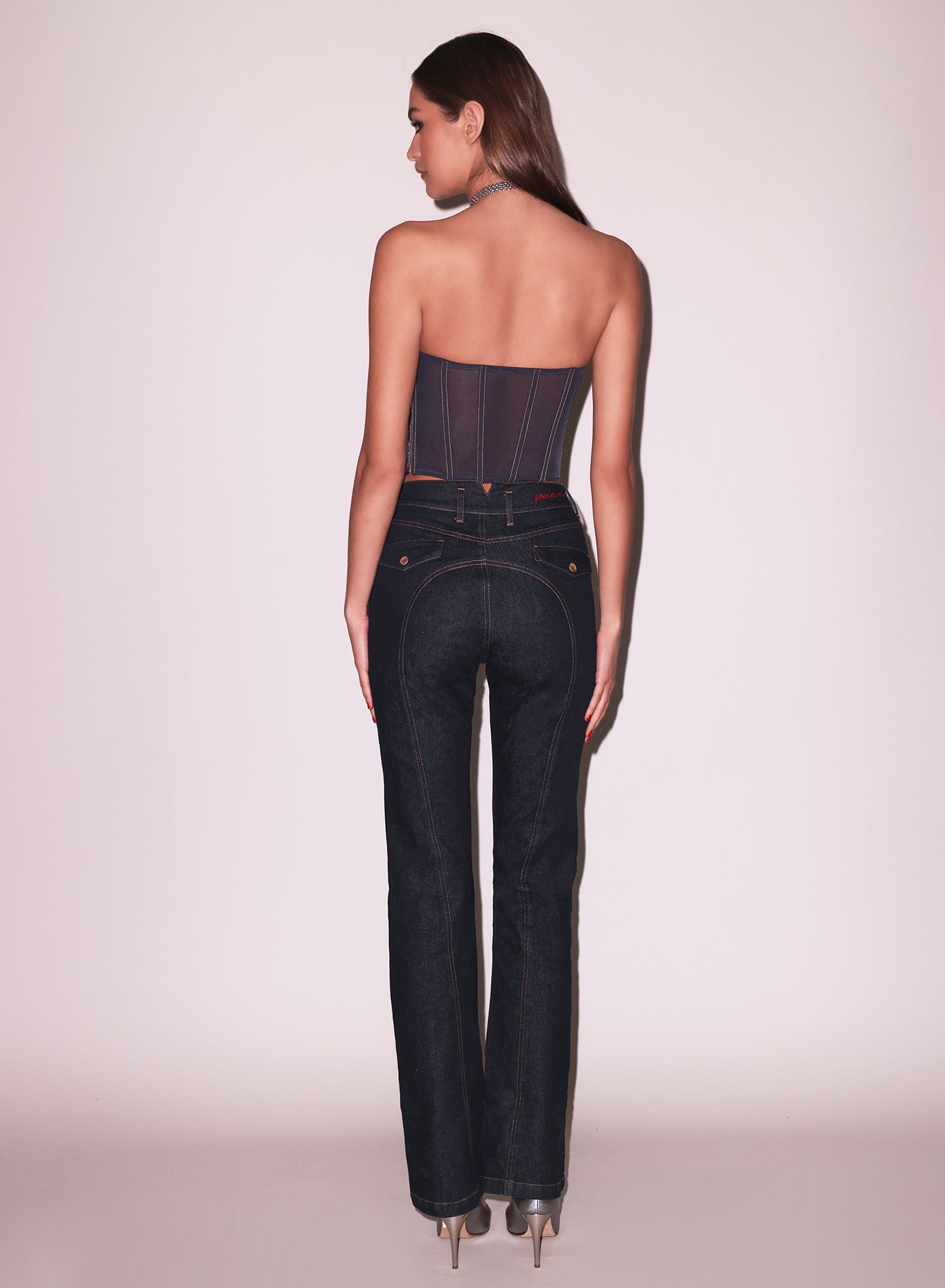 Denim Jacquard Corset Top