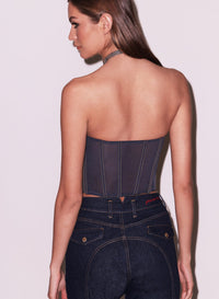Denim Jacquard Corset Top