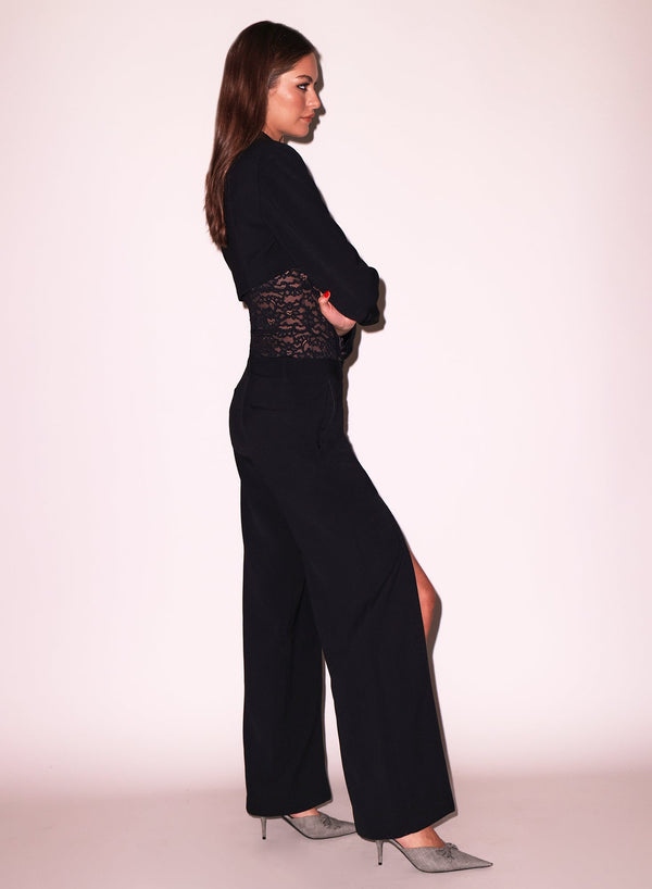 Black - Zipper Split Hem Pant | Fleur du Mal - DEMO