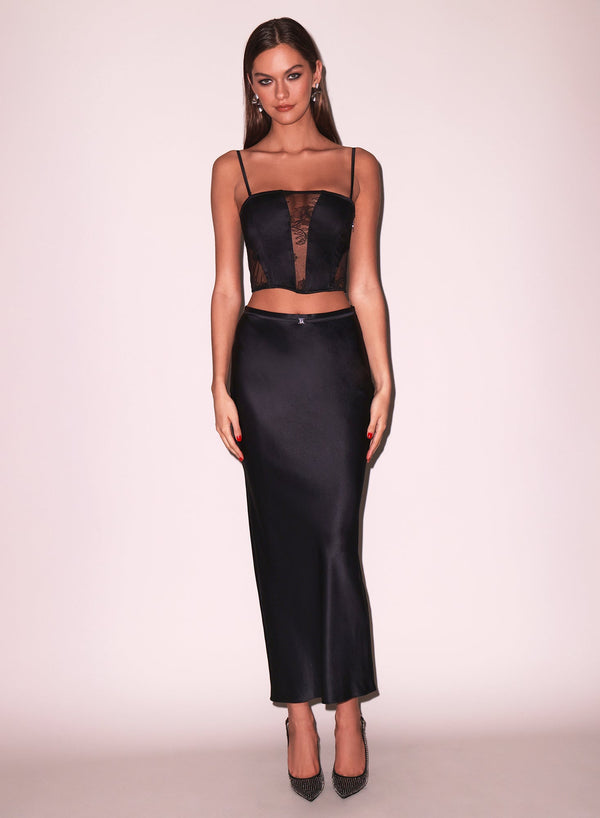 Black - Silk &amp; Bouquet Lace Corset Top | Fleur du Mal - DEMO