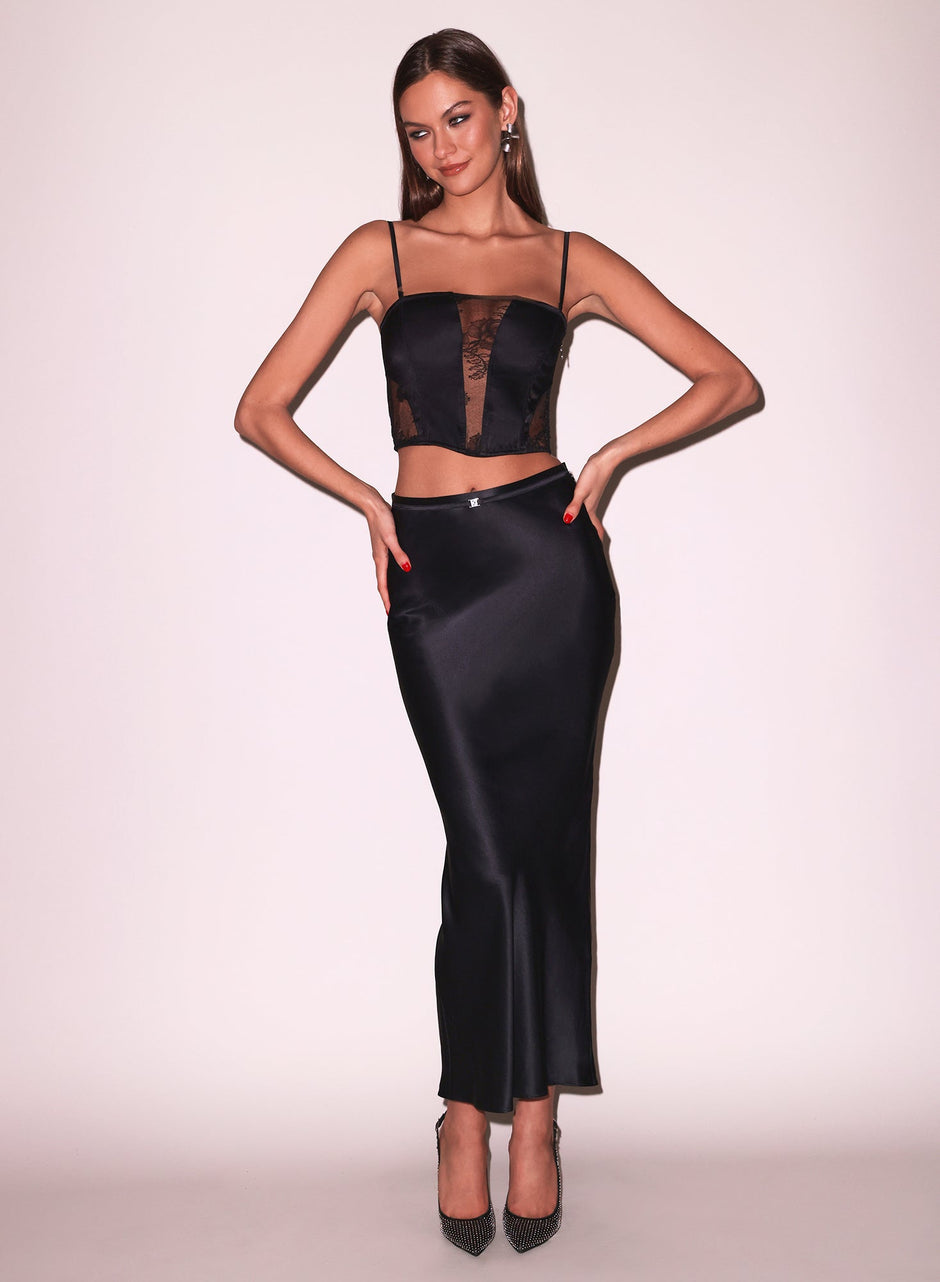 Black - Silk &amp; Bouquet Lace Corset Top | Fleur du Mal - DEMO