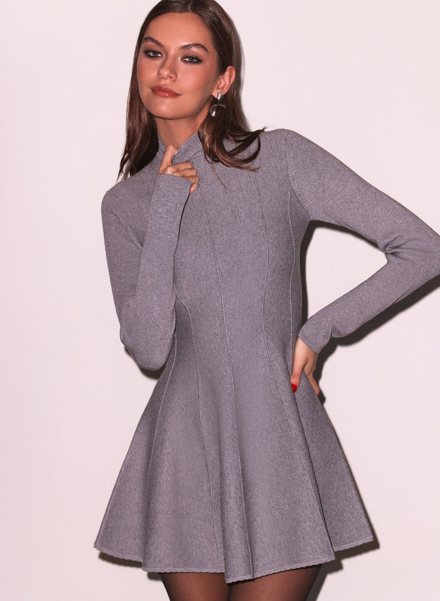 Heather grey - Long Sleeve Flared Corset Dress | Fleur du Mal - DEMO