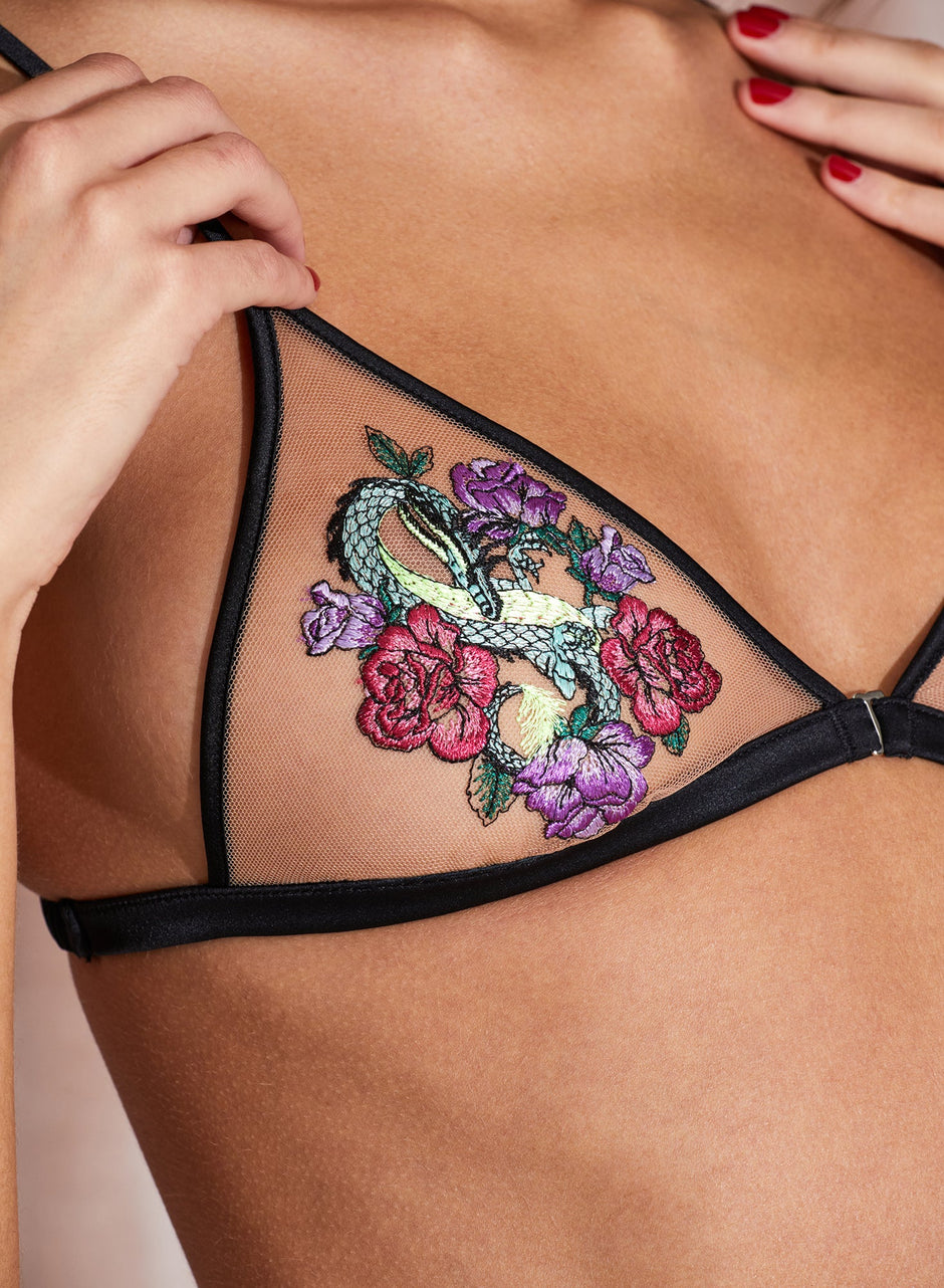 Black - Dragon Embroidery Triangle Bra | Fleur du Mal - DEMO