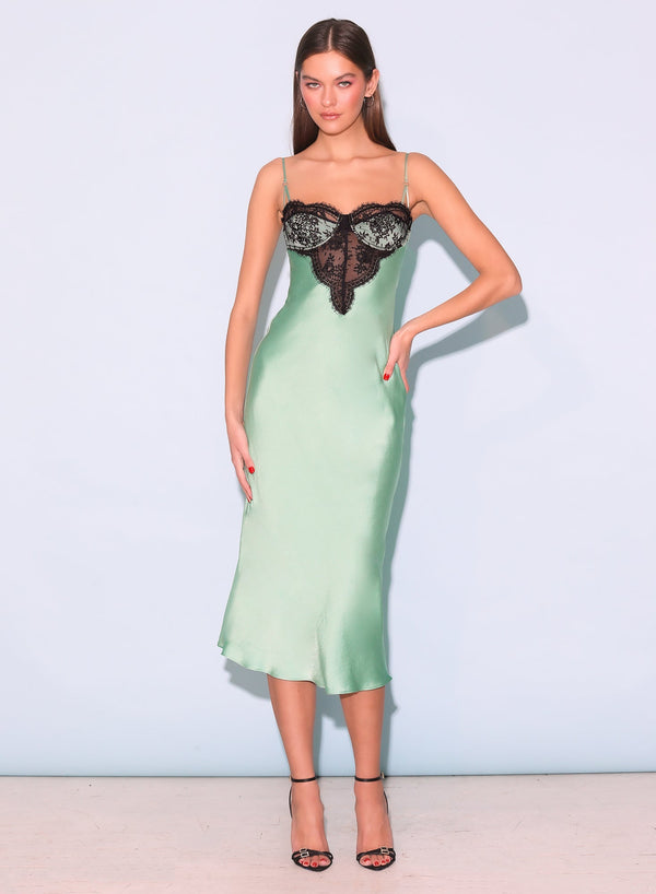Pixel green - Frankie Lace Cupped Slip Dress | Fleur du Mal - DEMO
