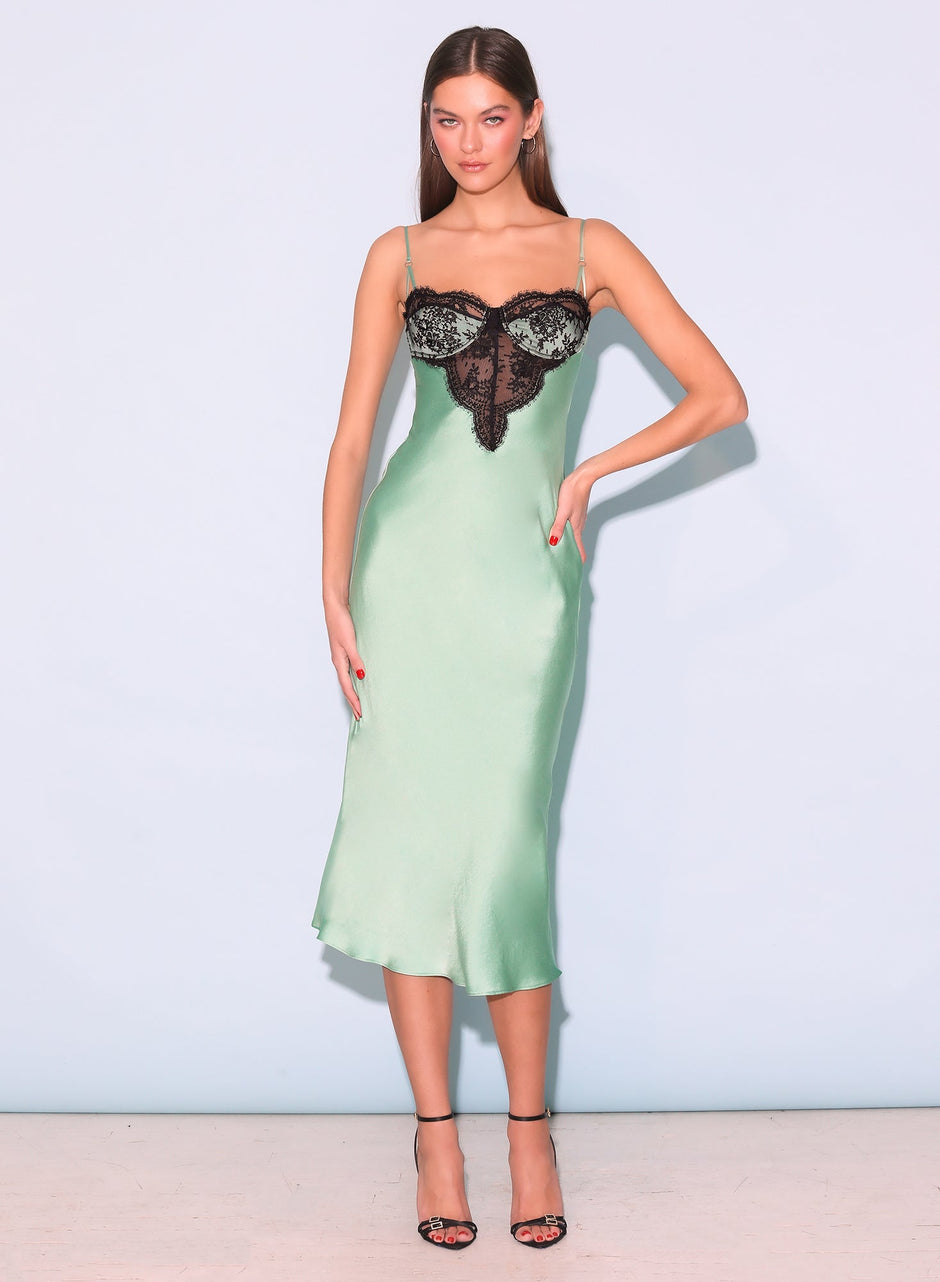 Pixel green - Frankie Lace Cupped Slip Dress | Fleur du Mal - DEMO
