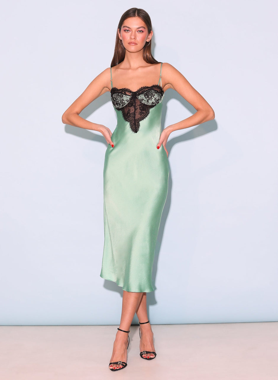 Pixel green - Frankie Lace Cupped Slip Dress | Fleur du Mal - DEMO