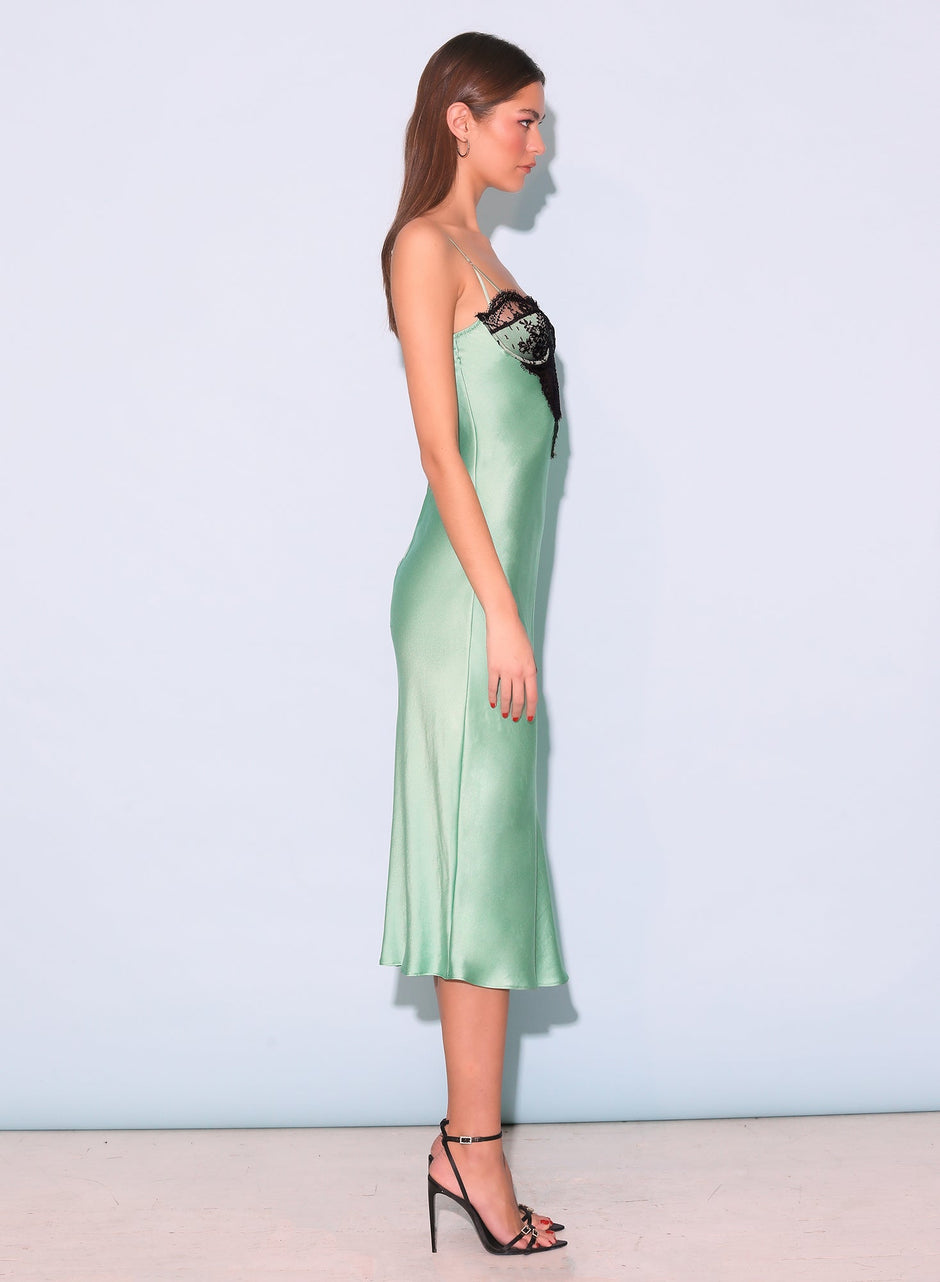 Pixel green - Frankie Lace Cupped Slip Dress | Fleur du Mal - DEMO