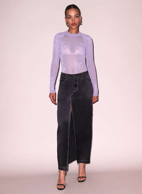 Smoked lavender - Lace Pointelle Long Sleeve Bodysuit | Fleur du Mal - DEMO