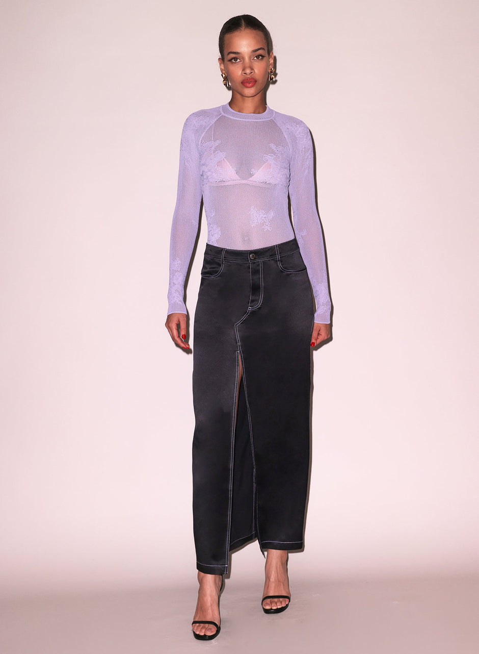 Smoked lavender - Lace Pointelle Long Sleeve Bodysuit | Fleur du Mal - DEMO