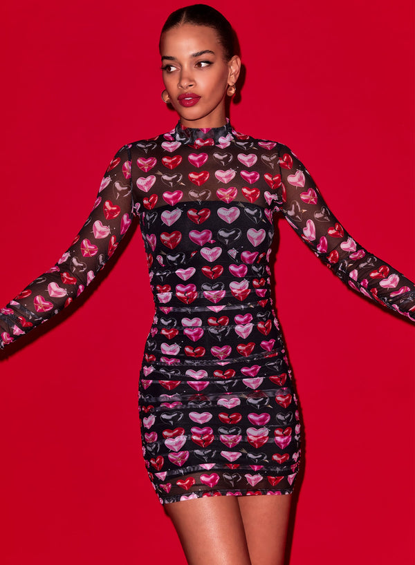 Heartbreaker print - Heartbreaker Ruched Mini Dress | Fleur du Mal - DEMO