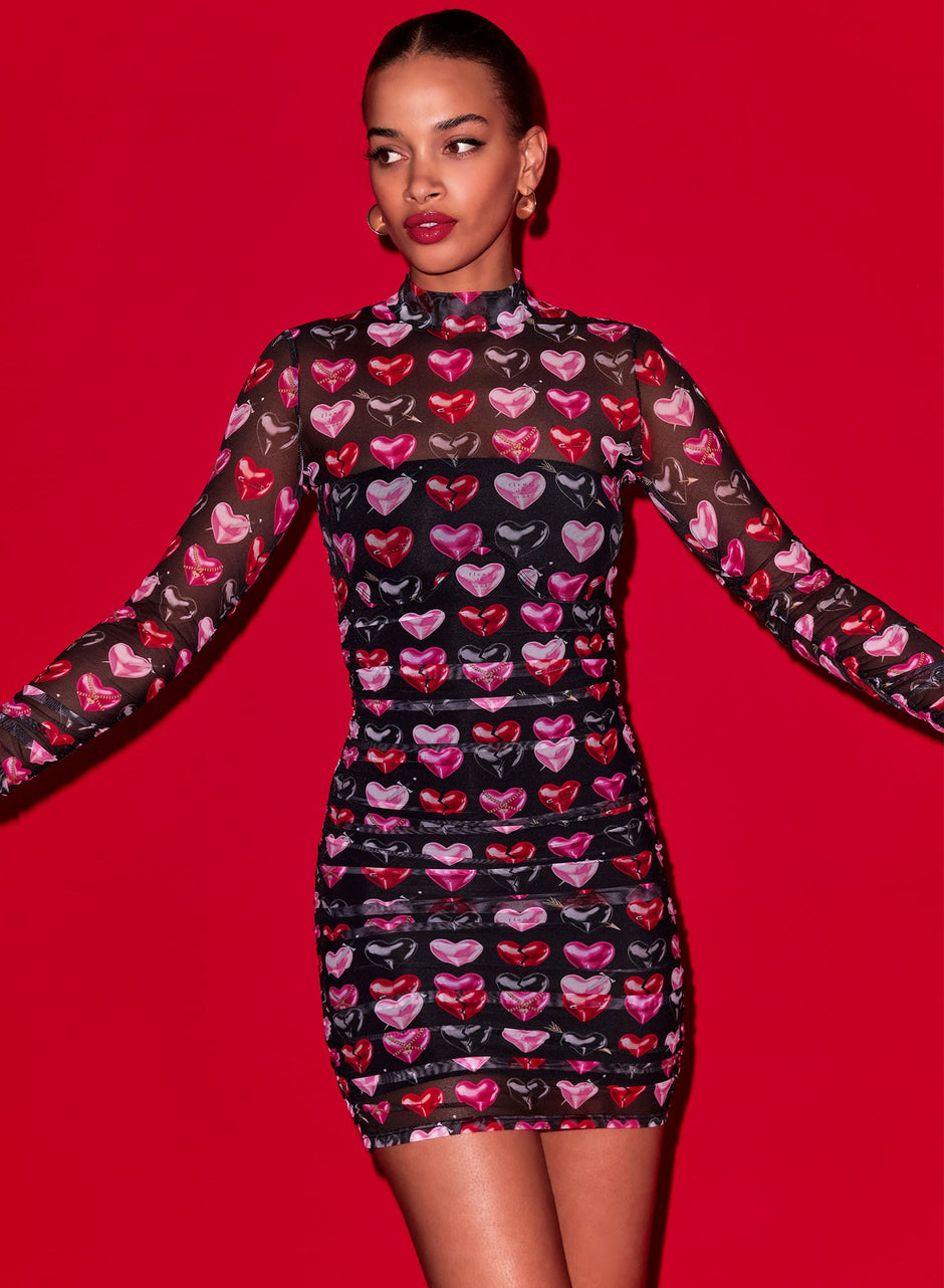 Heartbreaker print - Heartbreaker Ruched Mini Dress | Fleur du Mal - DEMO
