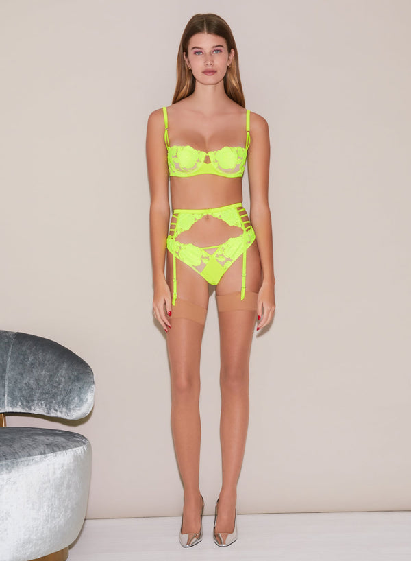 Neon yellow - Rose Logo Embroidery Garter Belt | Fleur du Mal - DEMO