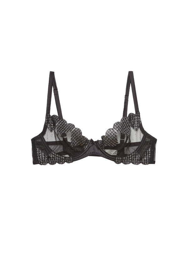 Black - Heart Embroidery Demi Bra | Fleur du Mal - DEMO