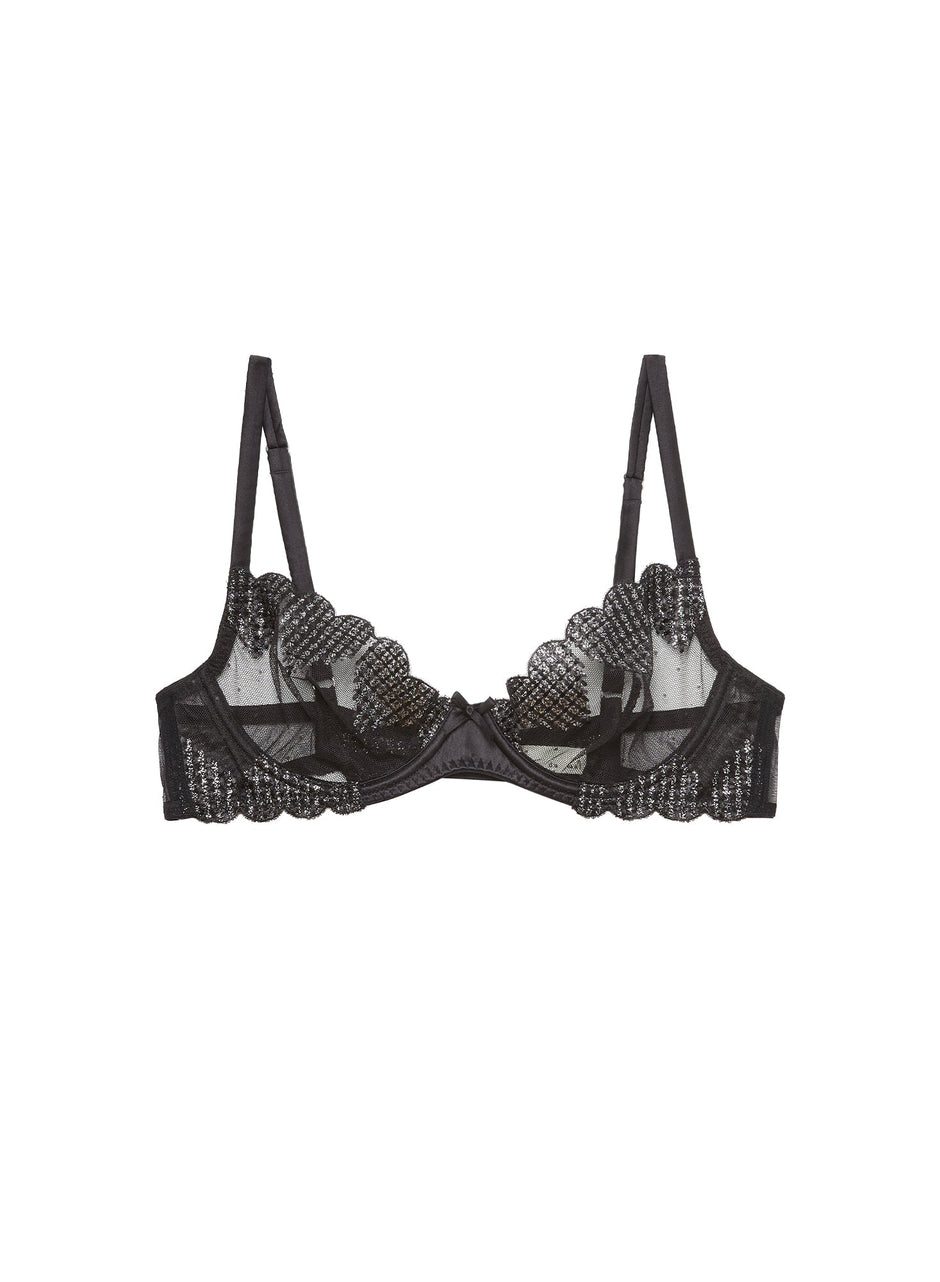 Black - Heart Embroidery Demi Bra | Fleur du Mal - DEMO