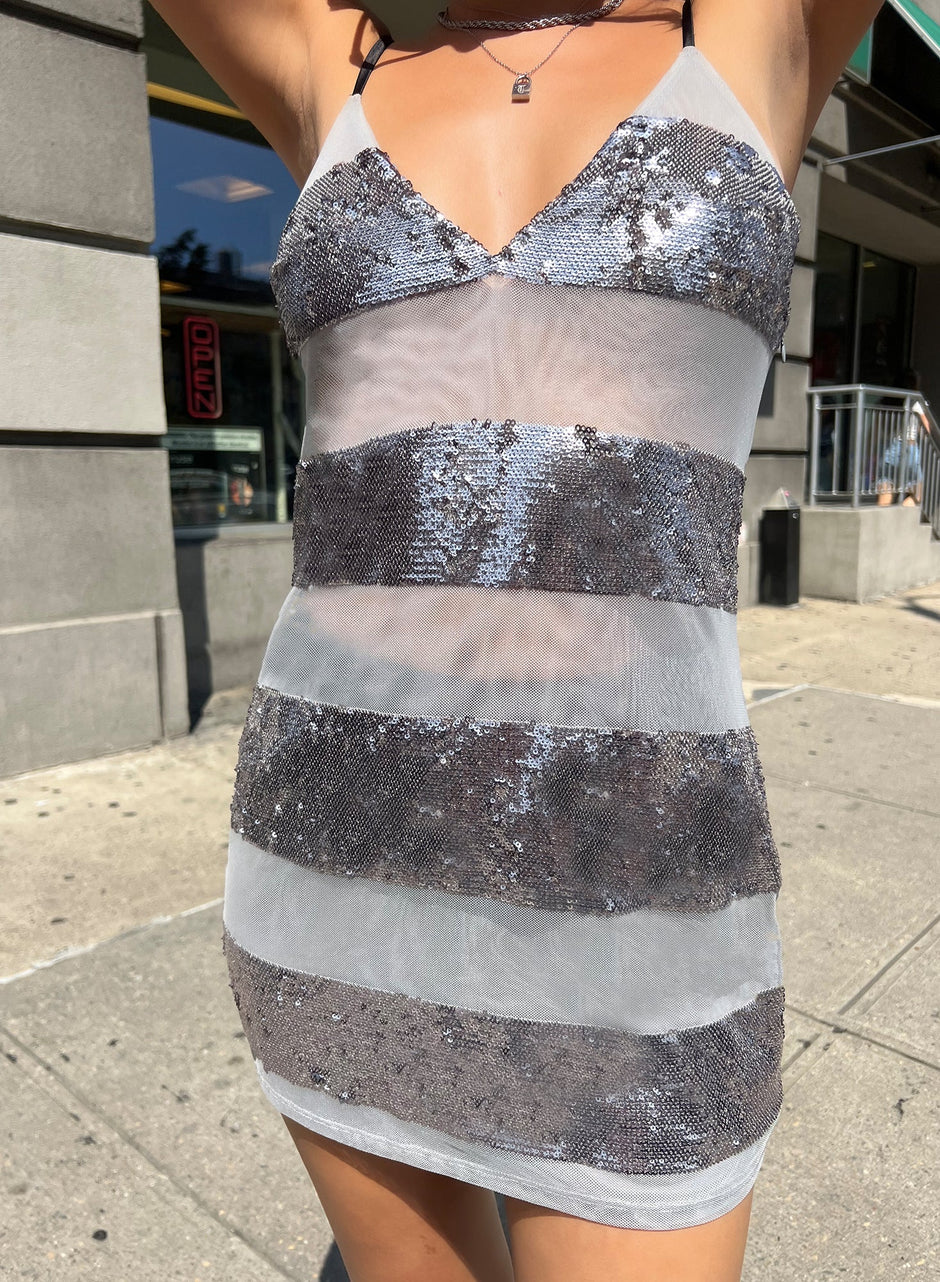 Platinum sequin stripe - Sequin Stripe Mini Slip | Fleur du Mal - DEMO