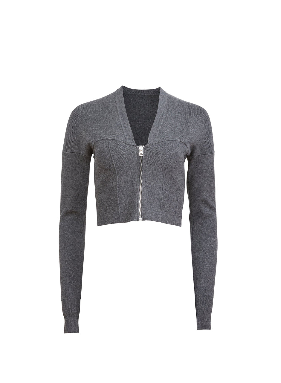 Dark heather grey - Knit Zip Bustier Cardigan | Fleur du Mal - DEMO