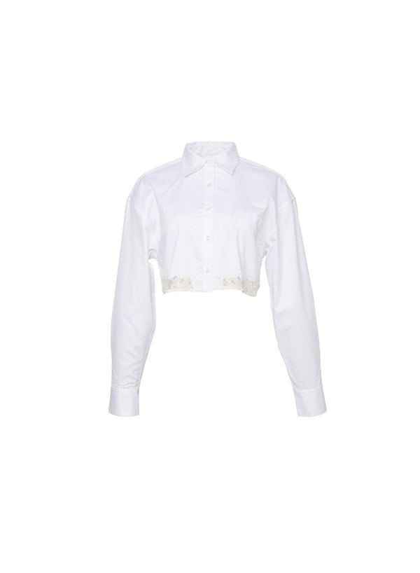 White - Poplin Cropped Button Down | Fleur du Mal - DEMO