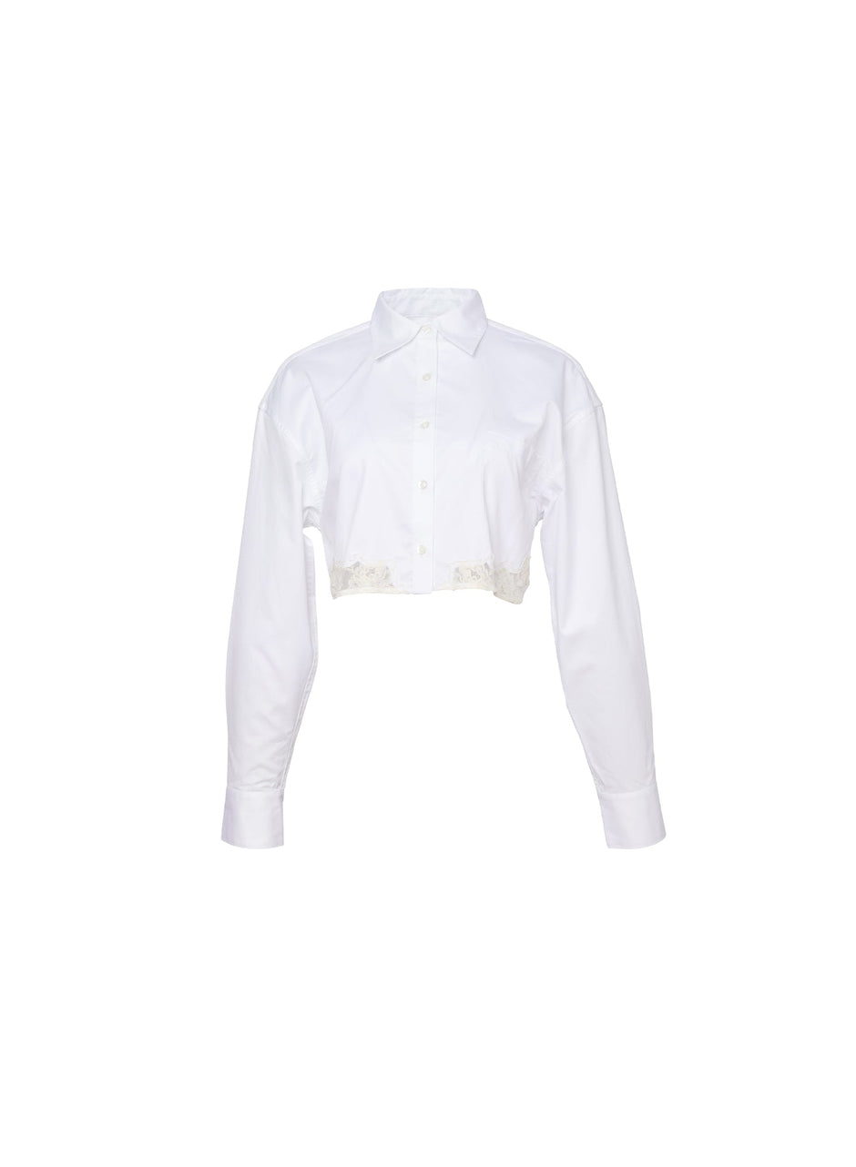 White - Poplin Cropped Button Down | Fleur du Mal - DEMO