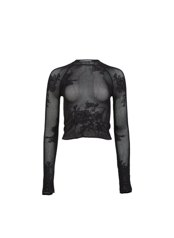Black - Lace Pointelle Long Sleeve Top | Fleur du Mal - DEMO