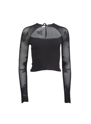 Black - Lace Pointelle Decollette Top | Fleur du Mal - DEMO