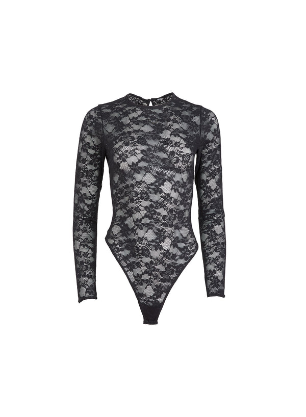 Black - Le Stretch Lace Long Sleeve Bodysuit | Fleur du Mal - DEMO