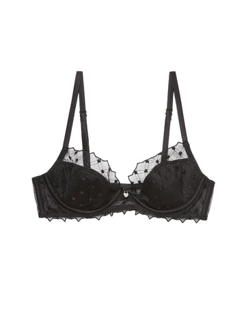 Black - Love Lock Embroidery Half Lined Bra | Fleur du Mal - DEMO