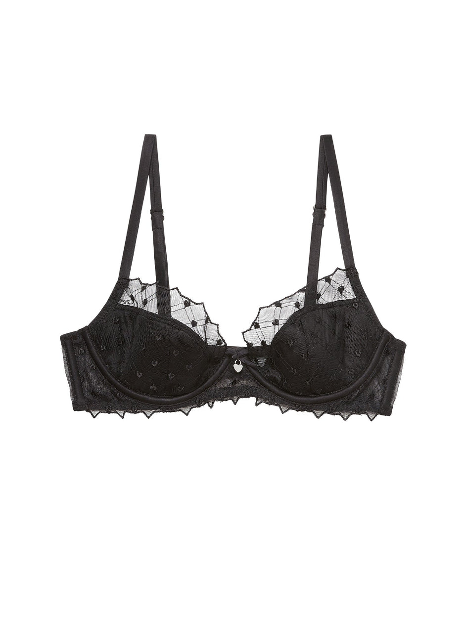 Black - Love Lock Embroidery Half Lined Bra | Fleur du Mal - DEMO