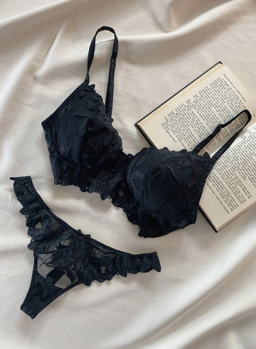 Black - Lily Embroidery Post Surgical Bra | Fleur du Mal - DEMO