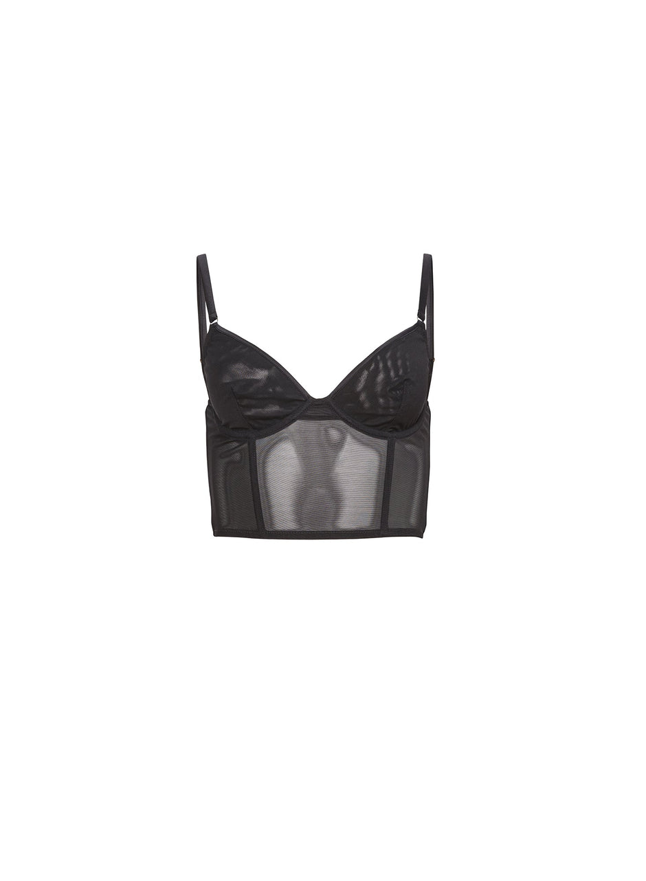 Black - Mesh Longline Bustier | Fleur du Mal - DEMO