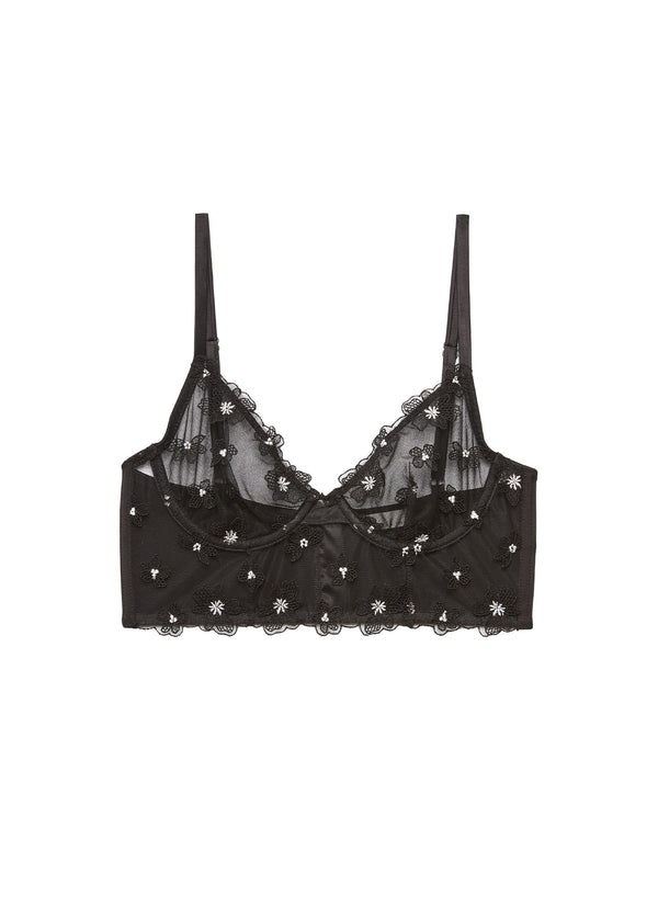 Black - Petal Embroidery Longline | Fleur du Mal - DEMO
