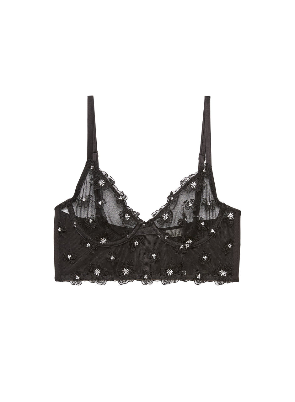 Black - Petal Embroidery Longline | Fleur du Mal - DEMO