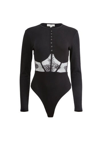 Black - Rib & Bouquet Lace Underbust Bodysuit | Fleur du Mal - DEMO