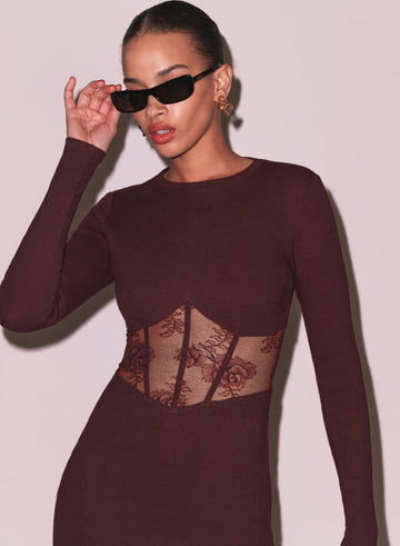 Amarena - Rib and Bouquet Lace Boned Dress | Fleur du Mal - DEMO