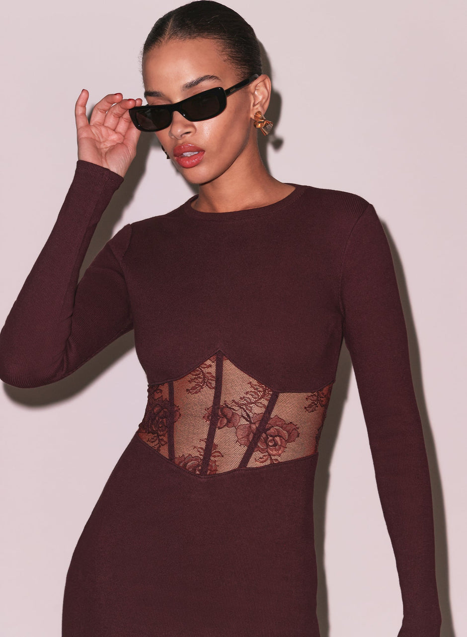 Amarena - Rib and Bouquet Lace Boned Dress | Fleur du Mal - DEMO