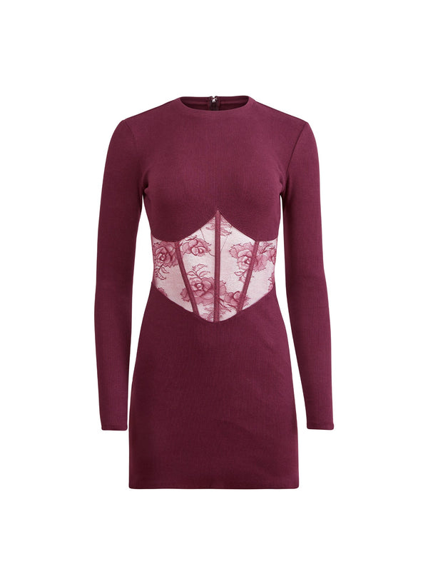 Amarena - Rib and Bouquet Lace Boned Dress | Fleur du Mal - DEMO